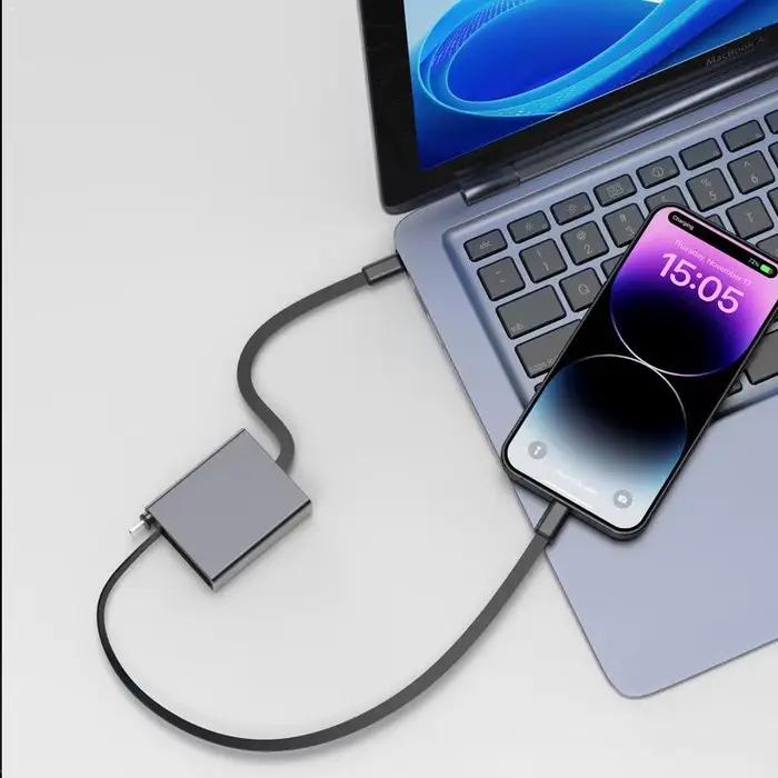 Câble de charge télescopique 66W alliage d'aluminium gris pour recharge rapide et stabilité USB Type-C Micro USB Lightning occasions spéciales