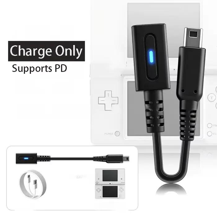 Câble USB C PD avec témoin lumineux LED pour NDSi 2DS 3DS LL/XL nouvelle 3DS LL fil d'alimentation console de jeu