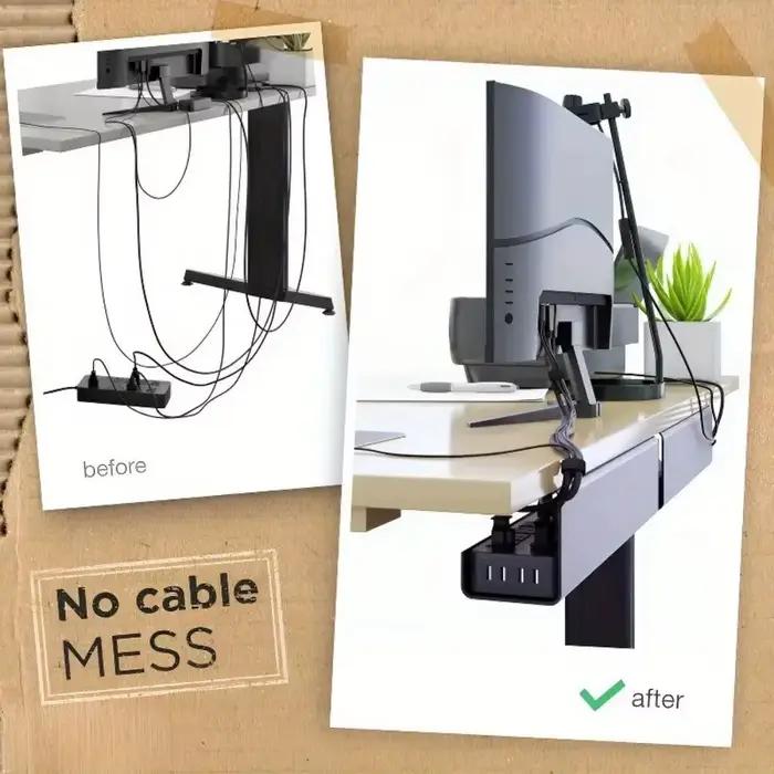 Organisateur de câbles sous le bureau en PVC, grande capacité, fixation adhésive sans perçage, design minimaliste, rangement facile