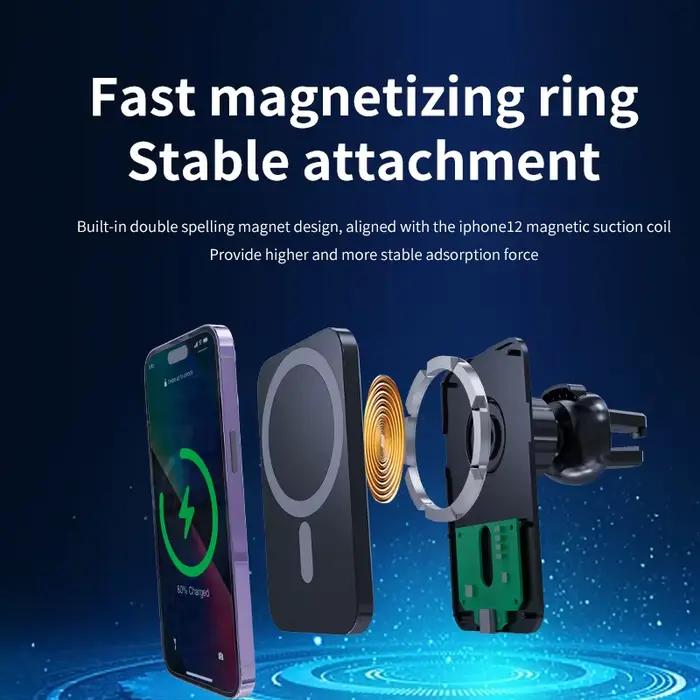 Support de téléphone magnétique sans fil pour grille d'aération de voiture