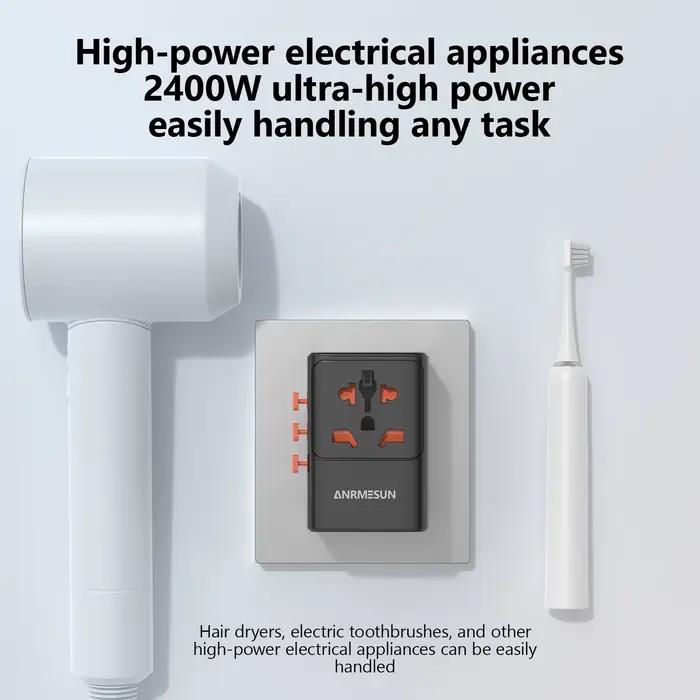Adaptateur de voyage universel GaN 65W/45W/25W, avec 2 USB 2 Type C, charge rapide, chargeur de voyage tout-en-un, EU/UK/USA/AUS pour voyage