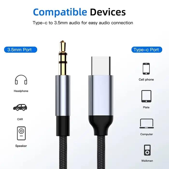 Câble Audio AUX de voiture type-c USB C à Jack 3.5mm