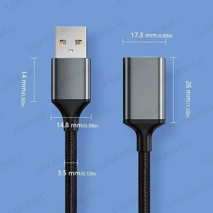Câble d'extension tressé USB 1M 2M 3 mètres mâle à femelle ordinateur USB 2.0 clé USB souris clavier