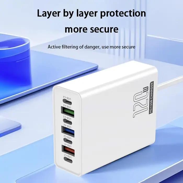Tête de charge 120W à 7 ports (3 USB + 4 PD) – Chargeur rapide pour téléphones mobiles 5V4A – Standard US/EU/UK – Modèle 2026
