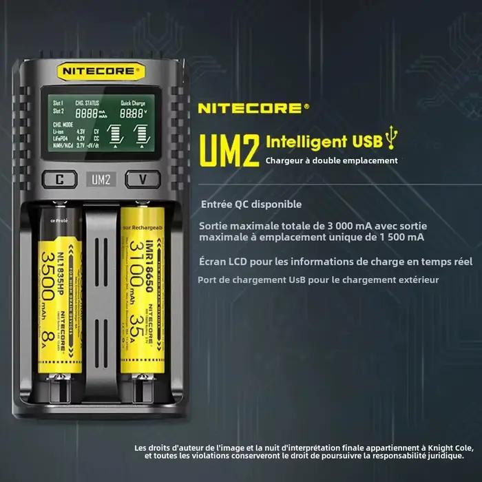 Nitecore UM2 USB chargeur QC double emplacement circuits intelligents assurance mondiale li-ion AA 18650 20700 26500