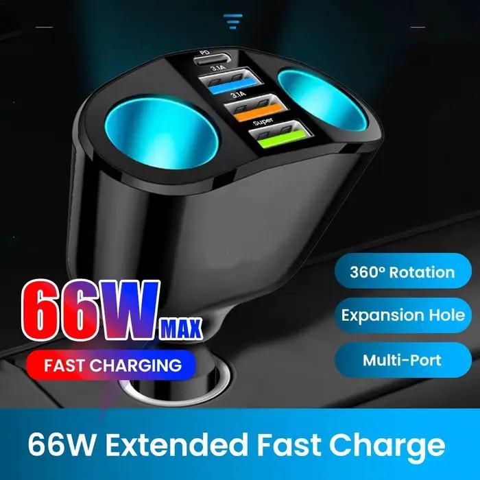 Elough 66W chargeur de voiture QC3.0 à Charge ultra rapide avec affichage numérique 2 en 1
