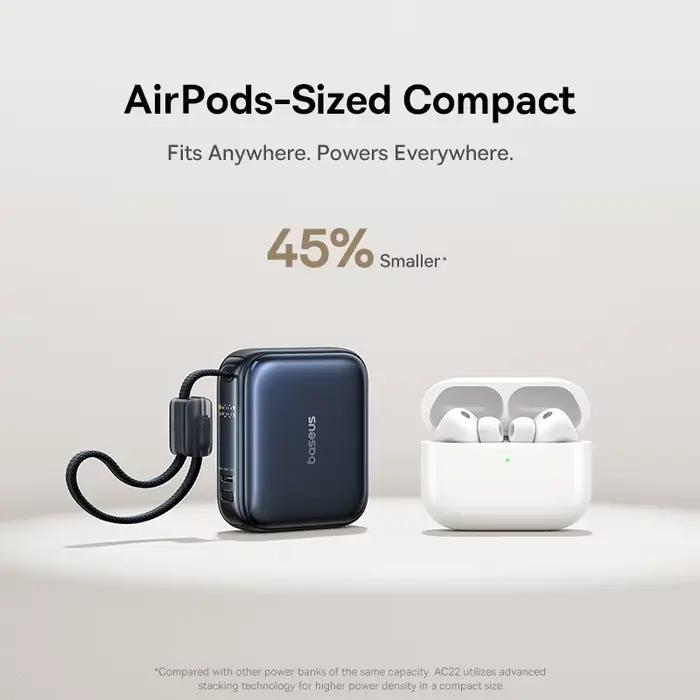 Banque d'alimentation mini Baseus 45W 10000mAh avec câble USB-C intégré