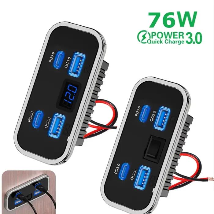 Chargeur rapide 76W double PD double QC3.0 Type C USB pour bus ATV voiture camion marine avec interrupteur de charge rapide et plusieurs couleurs disponibles