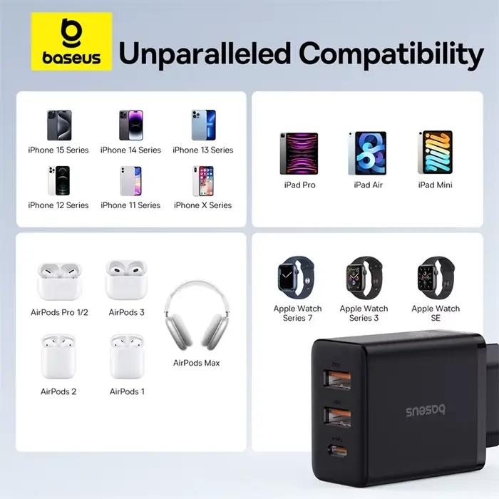 Baseus 30W chargeur USB QC3.0 PD3.0 Type C PD charge rapide 3 Ports