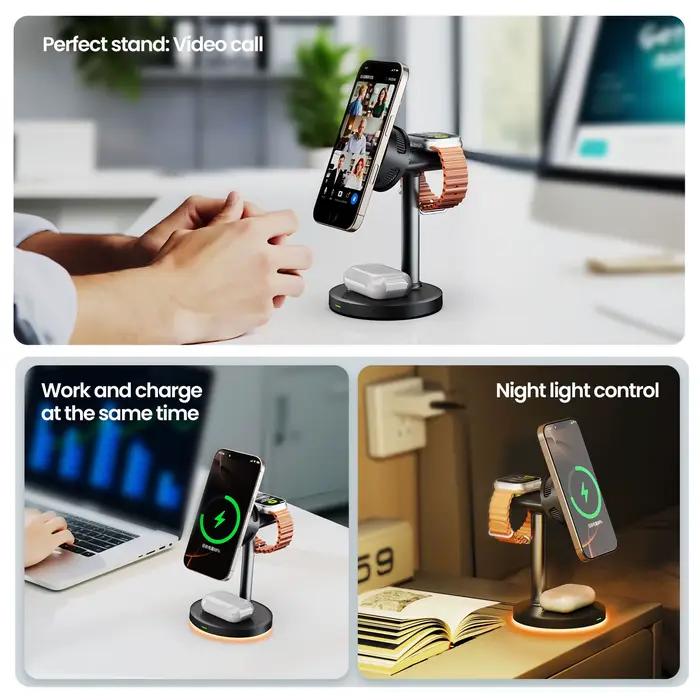 Chargeur sans fil magnétique Qi2 25W avec lumière LED et refroidissement par air pour iPhone 17 16 15 14 13 12