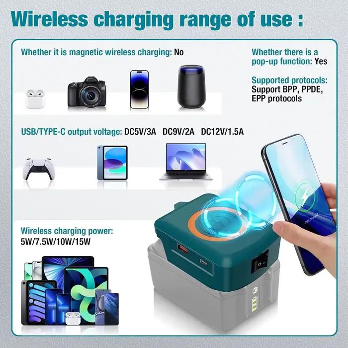 Chargeur de téléphone sans fil pour batterie Makita 18V