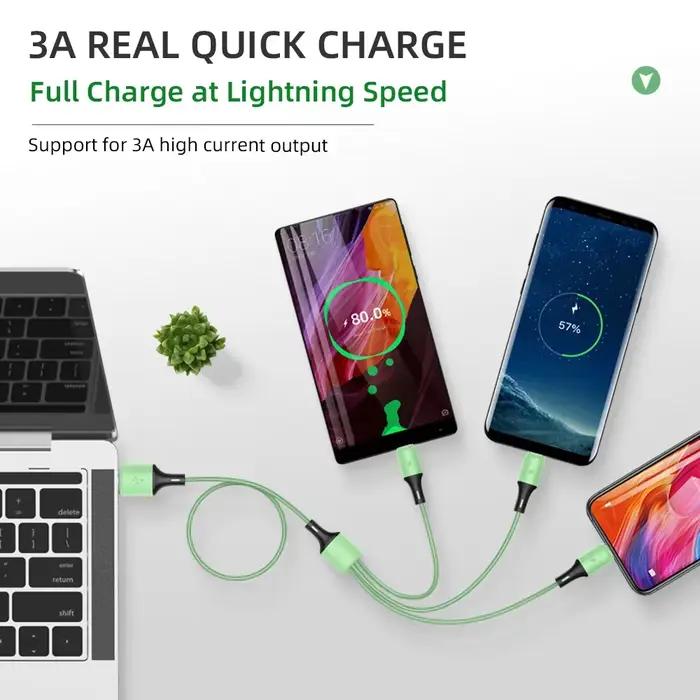 Câble de chargement 3 en 1 Type C/Micro b/iPhone Macarone pour iPhone Huawei Samsung Smart Phone