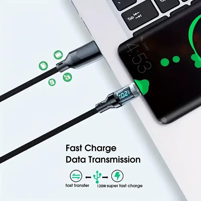 Câble USB C 100W 120W à charge rapide avec affichage LED
