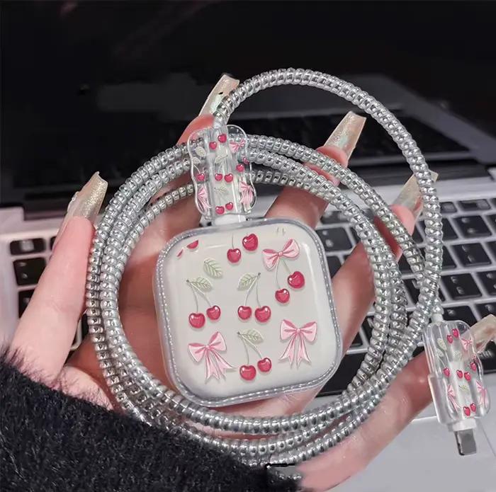 Coque de protection mignonne pour chargeur 40W avec nœud, compatible avec le câble de données 17, étui de protection pour câble de charge iPhone 16 Pro, anti-