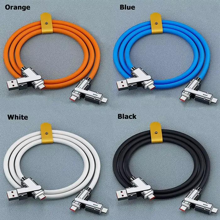 Câble Lightning 100W 4 en 1 Type C, fil de données de charge rapide 5A USB, cordon de charge multiple pour iPhone 13 14 15 Samsung Xiaomi Huawei