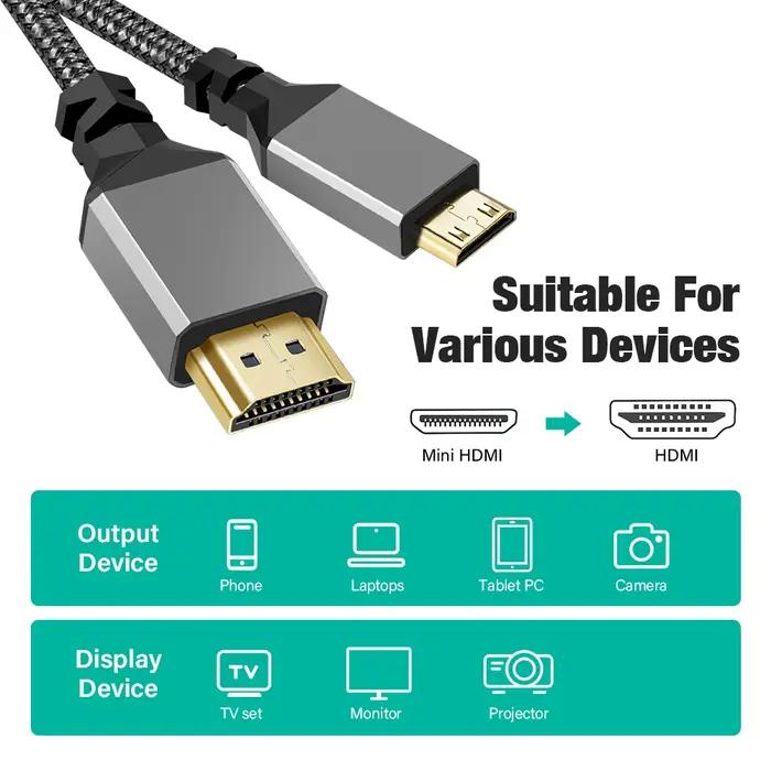 Câble Mini HDMI vers HDMI 2.0 4K 60Hz pour Téléviseurs Moniteurs Lecteurs DVD Appareils Photo Haute Qualité Audiovisuelle