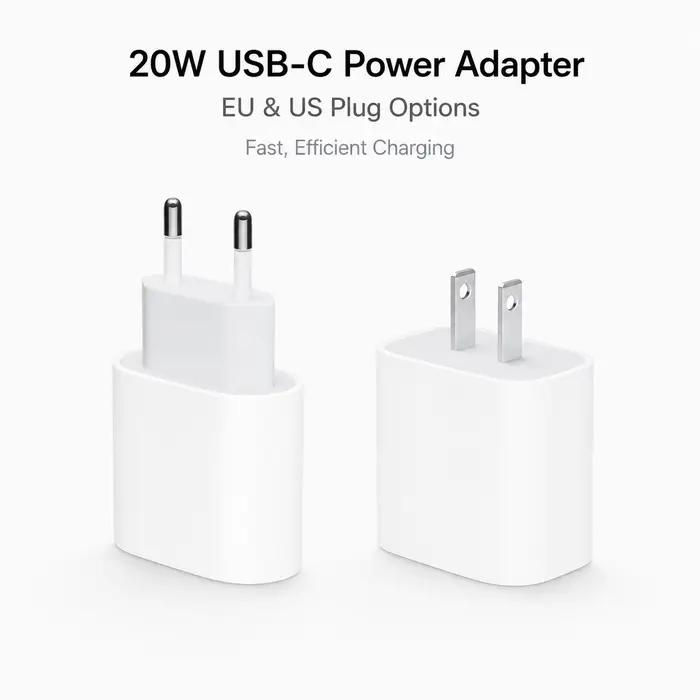 Adaptateur secteur USB-C 20W et USB 5W Apple d'origine, chargeur UE/US, câble USB-C vers Lightning Type C USB-A de 1m, 25W MagSafe pour iPhone 17 16 15 14