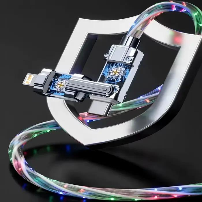 Câble de charge rapide RGB 4 en 1 240W, câble USB Type-C PD - Câble multifonction USB vers Type-C pour la charge rapide des téléphones et des ordinateurs portables
