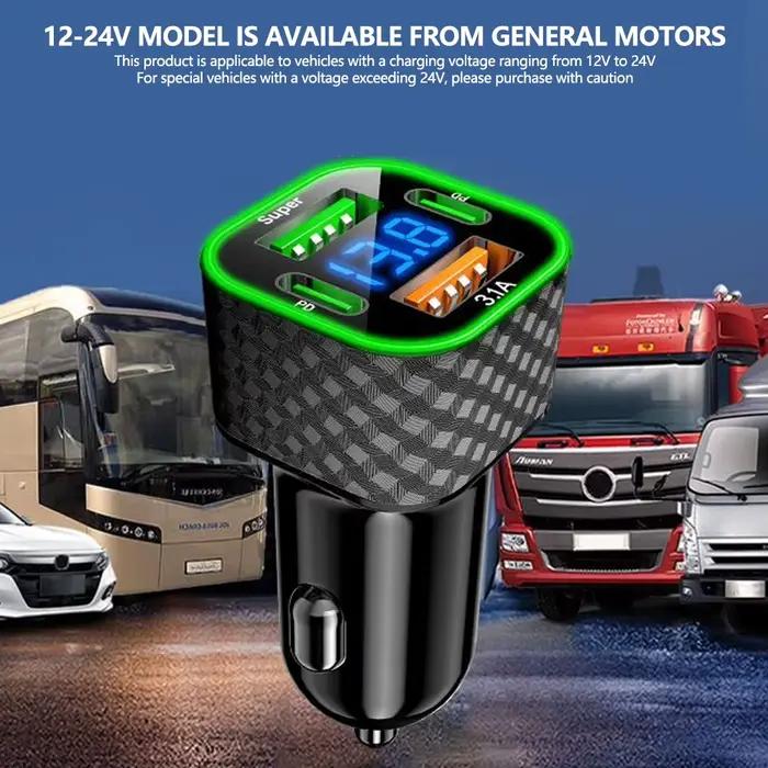 Adaptateur de charge ultra rapide 380W 4 en 1 chargeur de voiture USB C double PD avec affichage de tension pour iPhone Xiaomi Oppo Vivo Samsung usage quotidien trajets professionnels et loisirs