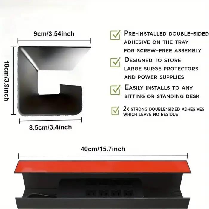 Organisateur de câbles sous le bureau en PVC, grande capacité, fixation adhésive sans perçage, design minimaliste, rangement facile