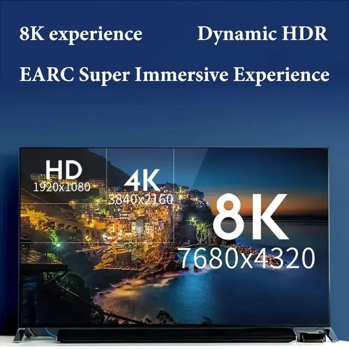 Câble HDMI 2.1 Audio Vidéo 8K@60Hz 4K@120Hz 48Gbps EARC ARC HDCP Ultra Haute Vitesse HDR pour TV HD Ordinateur Portable Projecteur PS4 PS5