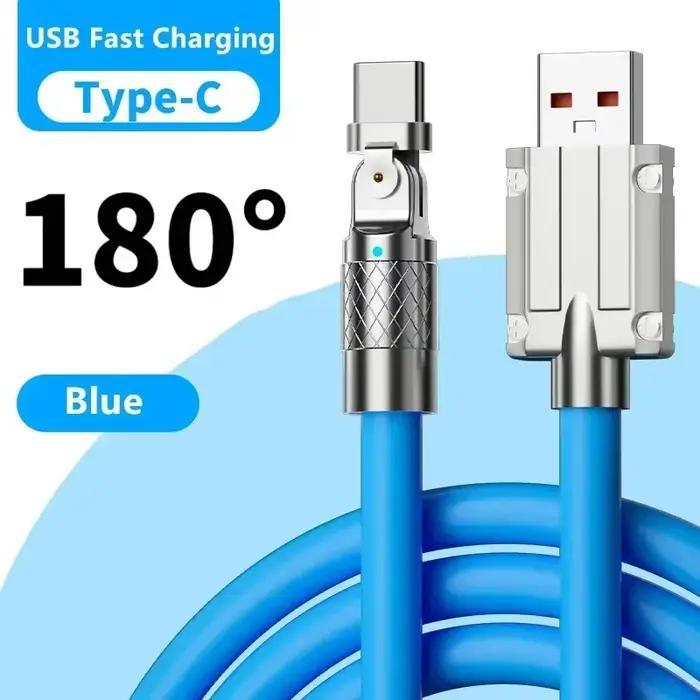 Câble Micro USB C 120W 6A Charge Super Flash 180 ° Câbles d'extension USB-C rotatifs