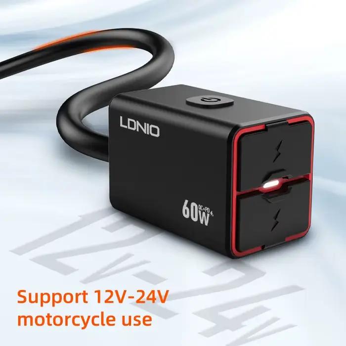 LDNIO moto USB C chargeur rapide PD + qc3.0 60W prise étanche type C téléphone portable 12V / 24V