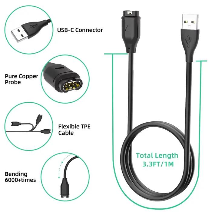 Pour Garmin Fenix 8 5 5S 5X Plus 6 6S 6X Pro 7 chargeur USB-C chargeur Smartwatch chargeur câble chargeur de remplacement 3.3ft