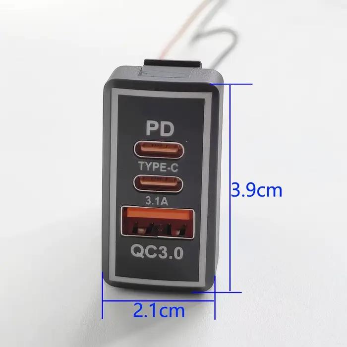 NHAUTP 1 pièces 12V chargeur rapide de voiture QC3.0 USB TYPE-C adaptateur d'alimentation de Charge pour Toyota Prado FJ/Land Cruiser 4runner Tacoma bleu LED