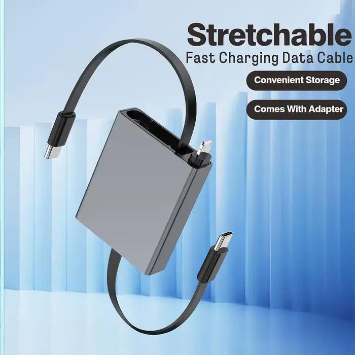 Câble de charge télescopique 66W alliage d'aluminium gris pour recharge rapide et stabilité USB Type-C Micro USB Lightning occasions spéciales