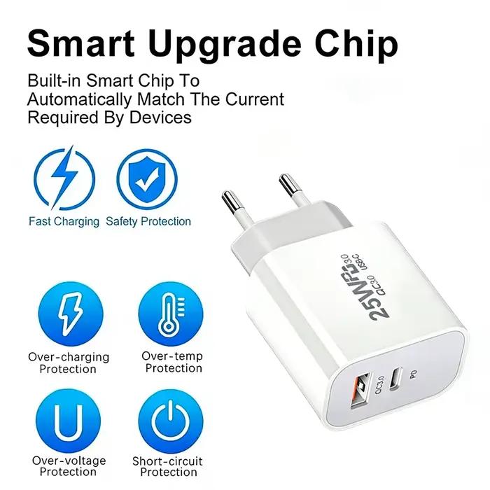 Chargeur rapide USB A + C EU 25W PD