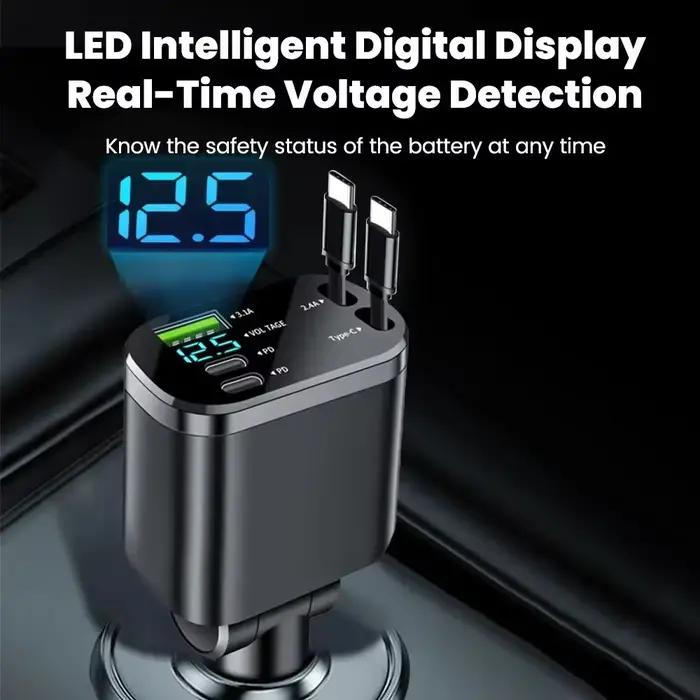 Câble de charge rapide rétractable 5 en 1 pour voiture ; Convient aux adaptateurs allume-cigare