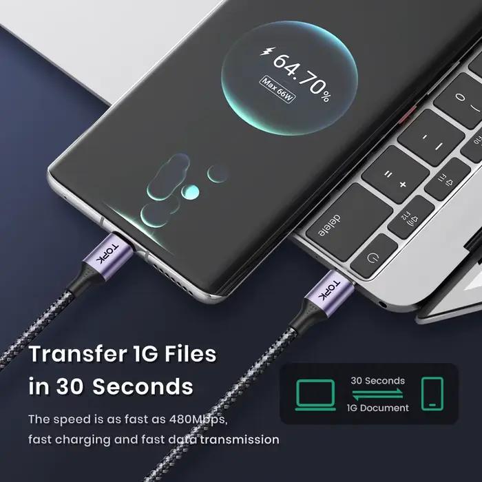 TOPK 60W PD Chargeur Rapide Câble USB C à USB Type C