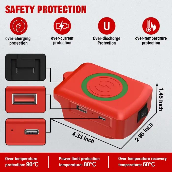 Adaptateur de chargeur de téléphone sans fil avec Port de chargement USB et type-c pour batterie Milwaukee 18V M18 pour Camping voyage travail en plein air