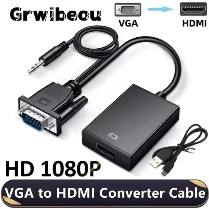 Câble adaptateur VGA vers HDMI HD 1080P avec sortie Audio 3.5mm pour PC portable vers projecteur ou HDTV conversion USB alimentée occasions spéciales