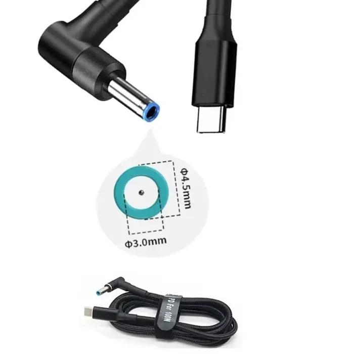 Adaptateur de câble de charge USB C vers ordinateur portable, type C vers DC, convertisseur 4.5x3.0mm, 100W PD, alimentation chargeur pour HP