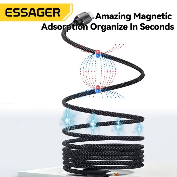 Essager 100w câble de données de charge rapide rétractable magnétique Type C à C