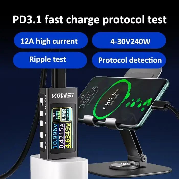 Testeur Voltmètre KWS-X1 Type C pour Mesure de Puissance de Charge Rapide et Analyse de Protocoles Multifonctionnels Occasions Spéciales