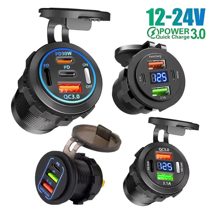 Chargeur de Voiture USB-C PD 12V QC3.0 Prise de Courant Étanche Pour Voitures Bateaux Bus VTT Camions Multicolore Haut Performances