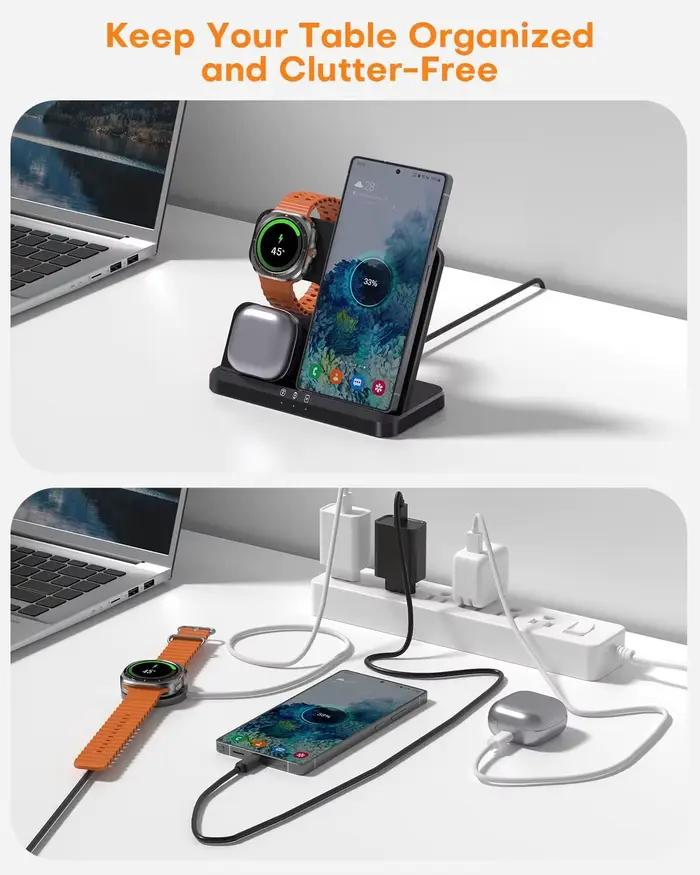 Station de charge sans fil 3-en-1 pour Samsung Galaxy, montre intelligente et écouteurs à offrir pour homme et femme occasions spéciales