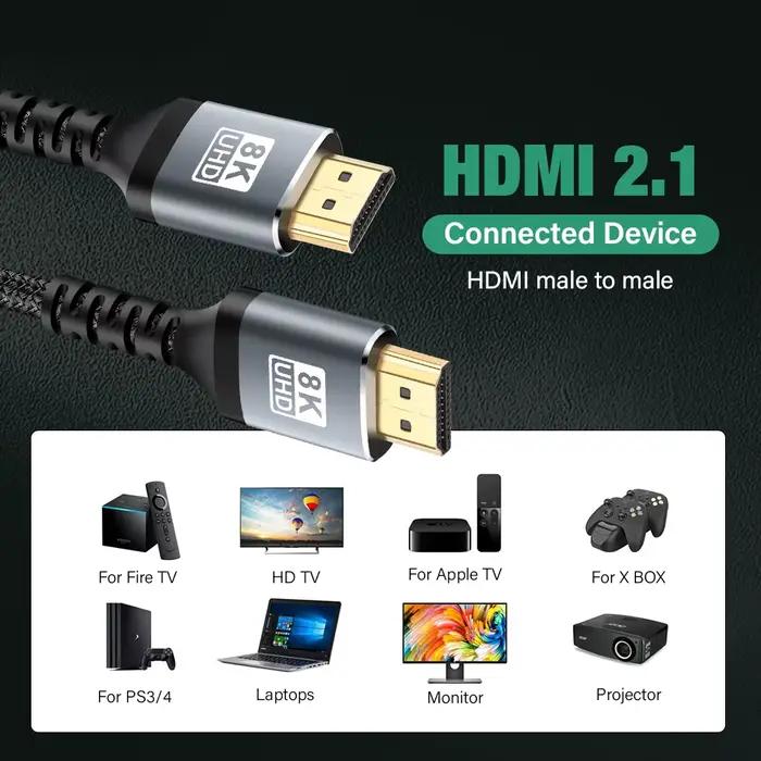 Câble HDMI 8K Compatible HDMI 2.1 Ultra Haute Vitesse 48Gbps Pour HDTV PS5 PS4 Projecteur Occasions Spéciales