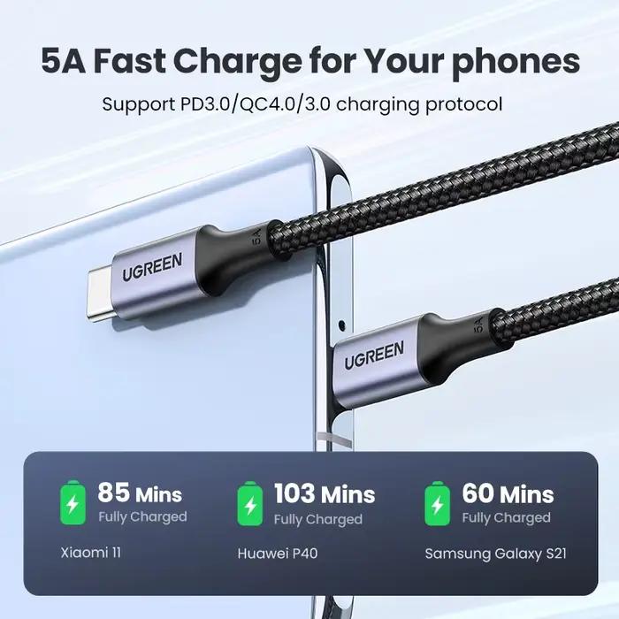 UGREEN 100W USB C vers USB C câble de chargement pour iPhone 17 16 MacBook Air iPad Samsung S25 5A QC4.0