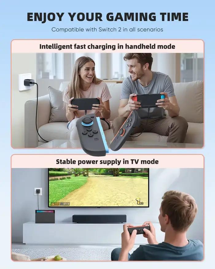 Pour Nintendo Switch 2 60W adaptateur secteur Type C chargeur rapide alimentation Support TV Mode