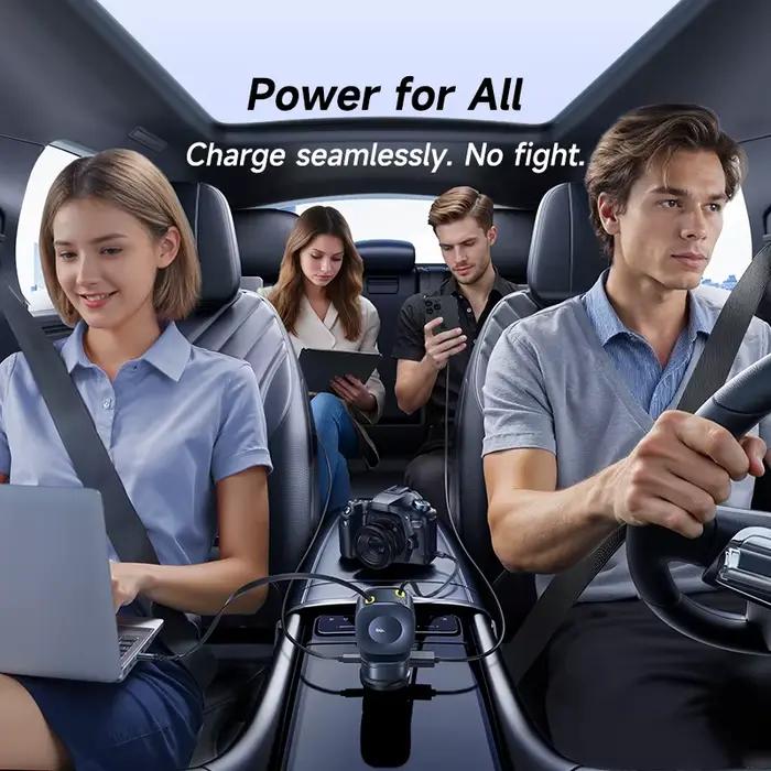 Chargeur de voiture Baseus 240W 4 Ports câble rétractable intégré charge rapide USB type-c