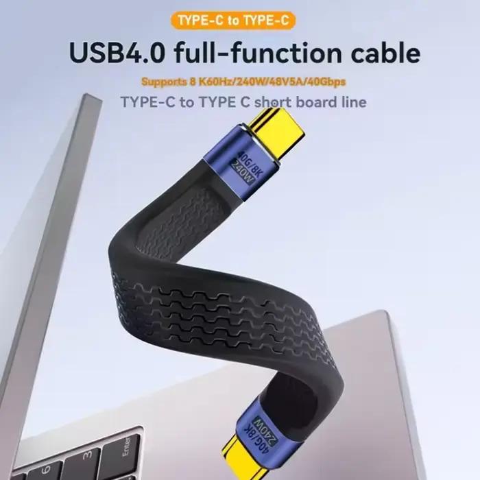 Câble court USB4 40Gbps transfert de données 240W PD charge rapide Interface Thunderbolt 4/3 cordon USB-C plat pour ordinateur portable téléphone tablette