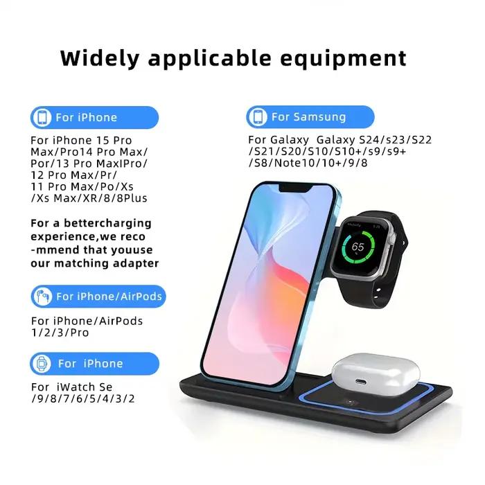 Chargeur sans fil pliable trois-en-un 15W pour smartphones montres intelligentes et appareils iOS occasions spéciales