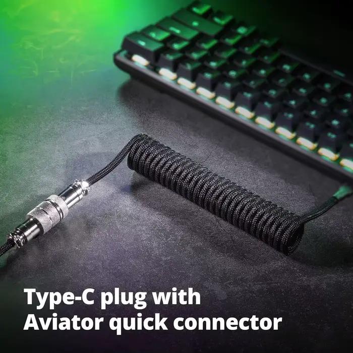Câble USB-C enroulé, avec connecteur métallique détachable