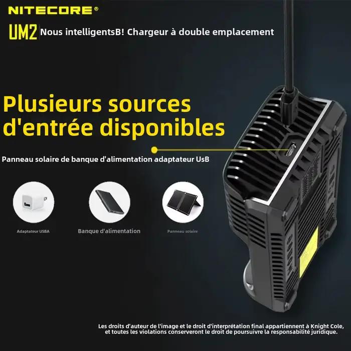 Nitecore UM2 USB chargeur QC double emplacement circuits intelligents assurance mondiale li-ion AA 18650 20700 26500