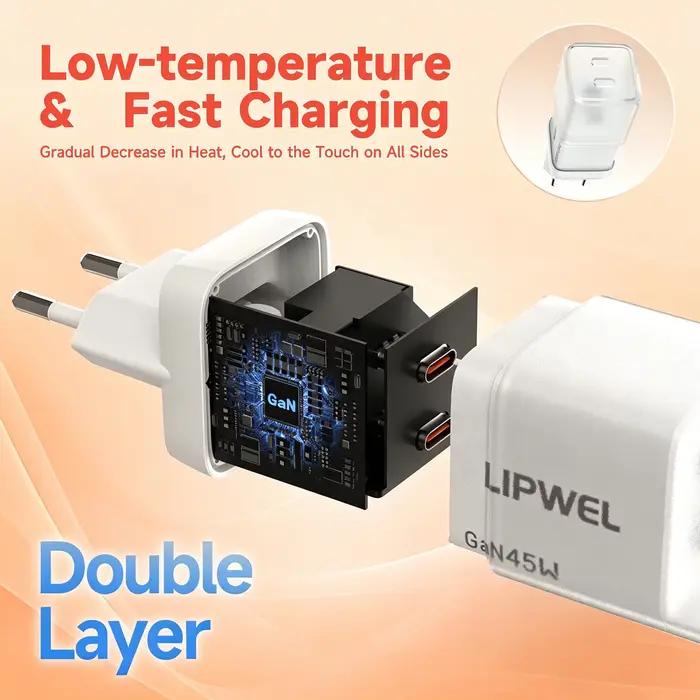 Chargeur rapide à double port USB-C 45 W