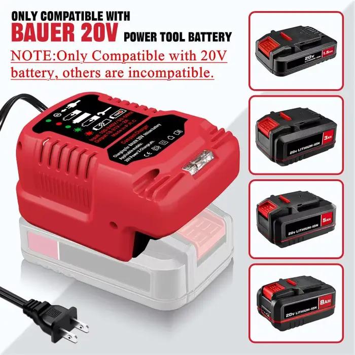 Mini chargeur rapide portable compatible avec les batteries au lithium Bauer 20V